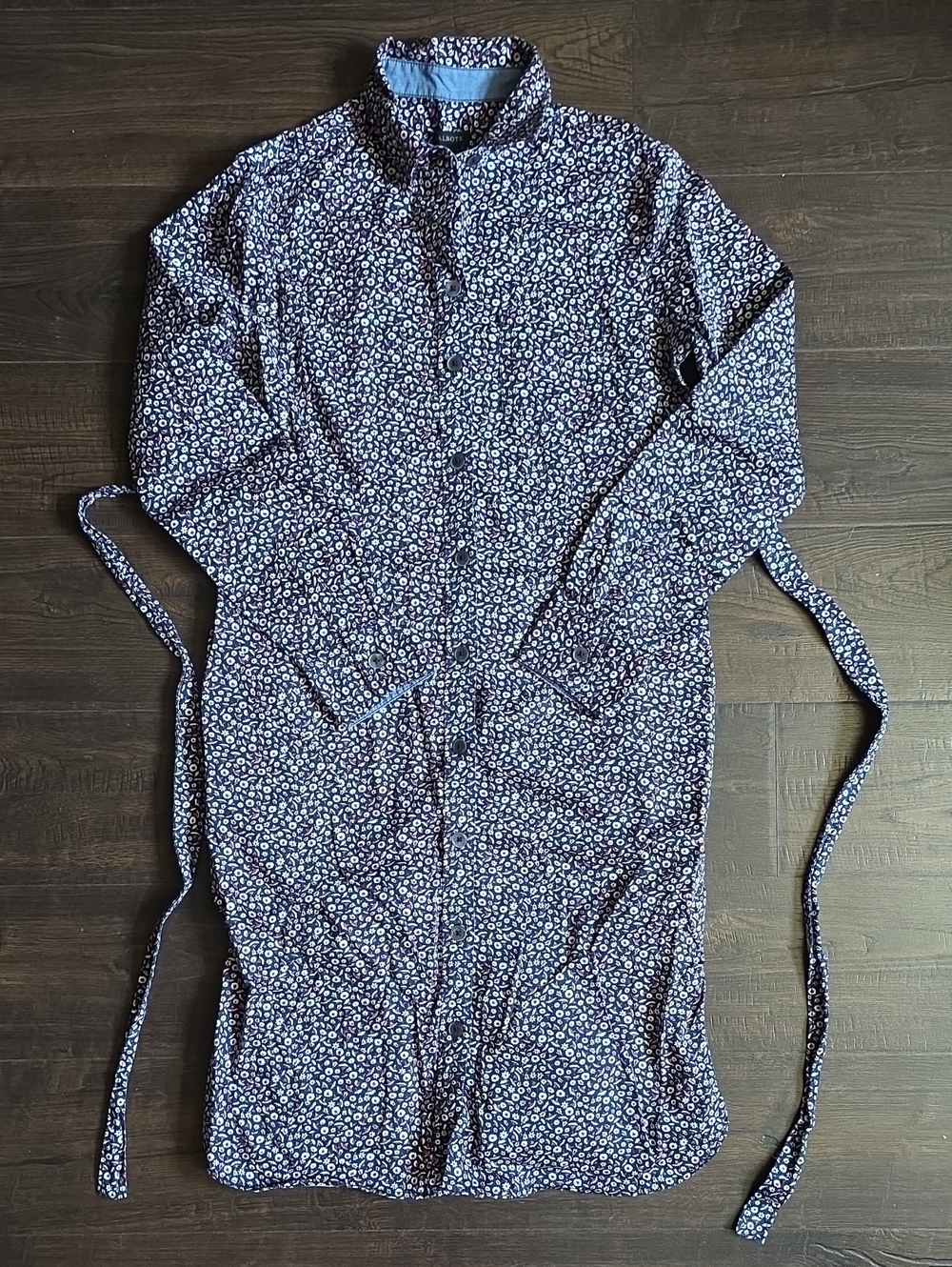 Navy Blue Floral Button-Up Shirt Dress